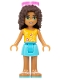 Minifig No: frnd169  Name: Friends Andrea, Medium Azure Skirt, Bright Light Orange Top with Music Notes, Sunglasses