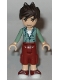 Minifig No: frnd177  Name: Friends Noah, Dark Red Cropped Trousers Large Pockets, Sand Green Hooded Top