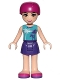 Minifig No: frnd207  Name: Friends Mia - Dark Purple Skirt, Medium Azure Top with Palm Trees, Helmet