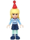 Minifig No: frnd225  Name: Friends Stephanie, Dark Blue Skirt, Bright Light Blue Fair Isle Sweater with Snowflakes Pattern, Red Christmas Hat