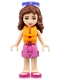 Minifig No: frnd230  Name: Friends Olivia - Dark Pink Shorts, Dark Pink and White Swimsuit Top, Life Jacket, Sunglasses