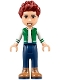 Minifig No: frnd237  Name: Friends Daniel, Brown Boots, Dark Blue Jeans, White and Green Top