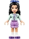Minifig No: frnd238  Name: Friends Emma - Medium Lavender Layered Skirt, Light Aqua Top, Sunglasses