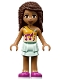 Minifig No: frnd260  Name: Friends Andrea, Light Aqua Layered Skirt, Bright Light Orange Top with Winged Music Notes