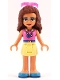 Minifig No: frnd263  Name: Friends Olivia - Bright Light Yellow Skirt, Dark Pink Top, Sunglasses