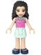Minifig No: frnd270  Name: Friends Emma, Dark Pink Top with Dots, Light Aqua Skirt, Dark Blue Shoes