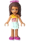 Minifig No: frnd282  Name: Friends Andrea - Light Aqua Layered Skirt, Bright Light Orange Top with Winged Music Notes, Sunglasses
