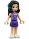 Minifig No: frnd283  Name: Friends Emma, Dark Purple Skirt, Medium Lavender Top, Light Aqua Shoes, Bow