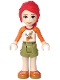 Minifig No: frnd289  Name: Friends Mia - Olive Green Shorts, White Top with Orange Sleeves and Acorns