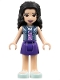 Minifig No: frnd294  Name: Friends Emma, Dark Purple Skirt, Medium Lavender Top with White Birds, Sand Blue Vest