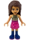 Minifig No: frnd296  Name: Friends Andrea - Dark Pink Skirt, Black Top with Gold Mesh