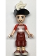 Minifig No: frnd336  Name: Friends Zack - Dark Red Cropped Trousers Large Pockets, Red and White Striped Shirt, Pirate Tricorne Hat, White Plume
