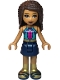 Minifig No: frnd346  Name: Friends Andrea - Dark Turquoise Halter Top with Magenta Stripes and Dots, Dark Blue Skirt, Gold Boots and Belt