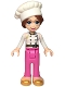 Minifig No: frnd354  Name: Friends Lillie, White Jacket, Dark Pink Pants, White Chef Toque with Hair