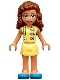 Minifig No: frnd359  Name: Friends Olivia (Nougat) - Bright Light Yellow Dress with Heart Buttons, Blue Shoes