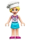 Minifig No: frnd361  Name: Friends Stephanie - Medium Azure Skirt, Magenta Top with Bright Pink Apron, White Chef Toque with Hair