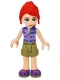 Minifig No: frnd377  Name: Friends Mia - Olive Green Shorts, Dark Azure and Dark Purple Patterned Sleeveless Jacket with Zipper