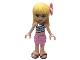 Minifig No: frnd381  Name: Friends Stephanie - Bright Pink Layered Skirt, Metallic Light Blue Swimsuit Top, Pearl Dark Gray Sandals, Flower