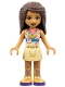 Minifig No: frnd392  Name: Friends Andrea - Tan Skirt, Coral, Lime and Medium Azure Top, Gold Boots