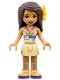 Minifig No: frnd394  Name: Friends Andrea, Tan Skirt, Coral, Lime and Medium Azure Top, Gold Boots, Flower