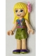 Minifig No: frnd395  Name: Friends Stephanie, Olive Green Shorts and Top, Dark Purple Shoes, Flower