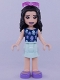 Minifig No: frnd407  Name: Friends Emma, Light Aqua Layered Skirt, Dark Blue Top with Jellyfish, Trans-Dark Pink Sunglasses