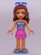 Minifig No: frnd408  Name: Friends Olivia, Dark Pink Skirt, Metallic Pink Top with Wavy Dark Azure Lines, Sunglasses