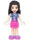 Minifig No: frnd423  Name: Friends Emma - Dark Pink Layered Skirt, Sand Blue Top with Birds