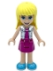 Minifig No: frnd433  Name: Friends Stephanie, Magenta Skirt and Top with Metallic Silver Vest