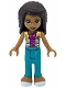 Minifig No: frnd434  Name: Friends Andrea - Dark Turquoise Pants, Magenta Top with Gold Vest