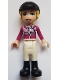 Minifig No: frnd458  Name: Friends Stephanie - White Riding Pants, Magenta Jacket, Riding Helmet with Bright Light Yellow Ponytail