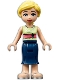 Minifig No: frnd461  Name: Friends Marisa - Dark Blue Skirt, Yellowish Green Shirt with Coral Belt, Silver Sandals