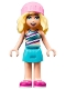 Minifig No: frnd506  Name: Friends Stephanie - Metallic Light Blue Swimsuit Top, Medium Azure Skirt, Bright Pink Hat