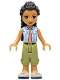Minifig No: frnd528  Name: Friends Dr. Makena - Olive Green Trousers, Tan Shoes, Bright Light Blue Vest over Coral Shirt