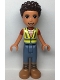 Minifig No: frnd541  Name: Friends River - Neon Yellow Safety Vest, Sand Blue Trousers with Medium Nougat Boots