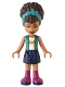 Minifig No: frnd551  Name: Friends Andrea - Dark Turquoise Jacket over White Top with Crown, Dark Blue Skirt with Magenta Boots, Dark Turquoise Head Wrap