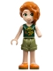 Lego part: Friends Autumn - Dark Green Mushroom Top, Olive Green Shorts, Orange Shoes