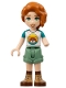 Minifig No: frnd584  Name: Friends Autumn - Dark Turquoise and White Top with Fox, Sand Green Shorts, Nougat and Reddish Brown Boots