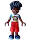 Minifig No: frnd605  Name: Friends Zac - White and Blue Shirt with Pizza and Game Controller, Red Trousers Cropped Large Pockets, Dark Blue Shoes