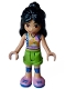 Minifig No: frnd614  Name: Friends Liann - Bright Pink, Yellow, Blue, and White Tank Top, Lime Shorts, Blue Knee Pads, Bright Pink Shoes