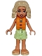 Lot ID: 398851734  Minifig No: frnd648  Name: Friends Nova - Yellowish Green Shorts over Coral, Dark Turquoise and Dark Blue Swimsuit, Orange Life Jacket, Bright Light Yellow Sandals