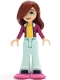 Lot ID: 387481604  Minifig No: frnd665  Name: Friends Paisley - Magenta Jacket over Bright Light Yellow Sweater, Light Aqua Trousers Bell-Bottoms, Dark Pink Snowshoes