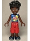 Minifig No: frnd725  Name: Friends Zac - Blue Shirt with Red Symbols and Yellow Splotches, Red Trousers Cropped Large Pockets, Dark Blue Shoes