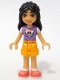 Minifig No: frnd726  Name: Friends Liann - Medium Lavender Top, Bright Light Orange Shorts, Coral Shoes