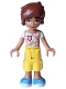 Minifig No: frnd731  Name: Friends Leo - White Shirt with Coral Flowers, Yellow Cropped Trousers, Medium Azure Shoes