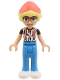 Lego part: Friends Olly - White Shirt with Black Stripes, Coral Suspenders, Dark Azure Trousers, White Shoes, Coral Hat