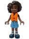 Minifig No: frnd756  Name: Friends Aliya - White T-Shirt with Tent, Medium Blue Shorts, Dark Blue Shoes, Orange Life Jacket