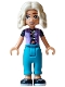 Lego part: Friends Nova - Medium Lavender Vest over Black Shirt, Dark Turquoise Trousers, Tan Hair