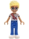 Lego part: Friends Olly - White Shirt with Coral Scarf, Blue Trousers, White Shoes