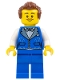 Minifig No: fst038  Name: Magician - Male, Blue Vest with Metallic Light Blue Lapels, Blue Legs, Reddish Brown Hair, Dark Brown Moustache